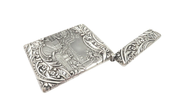 Antique Edwardian Sterling Silver Card Case - 1904 - The Music Lesson