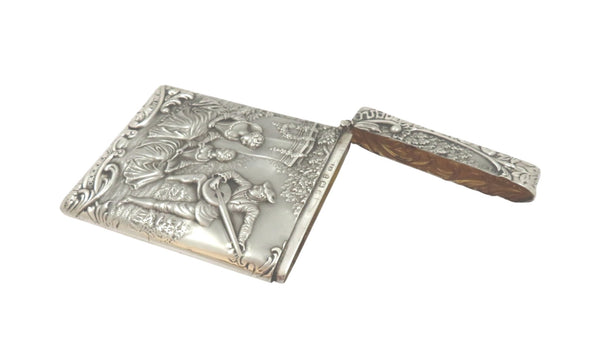 Antique Edwardian Sterling Silver Card Case - 1904 - The Music Lesson