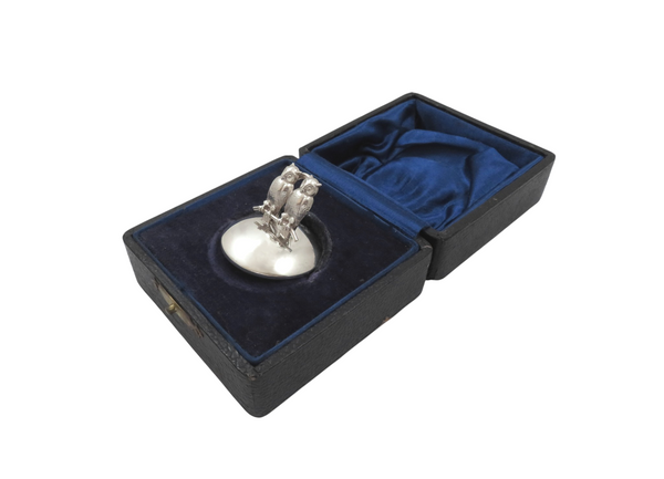 Antique George V Sterling Silver 'Owl' Menu Holder in Case 1935