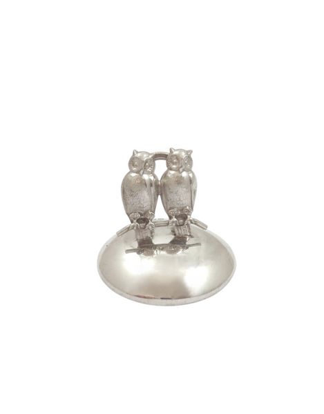 Antique George V Sterling Silver 'Owl' Menu Holder in Case 1935
