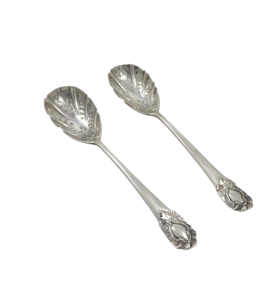 Pair of Antique Victorian Sterling Silver Jam / Preserve Spoons in Case 1900