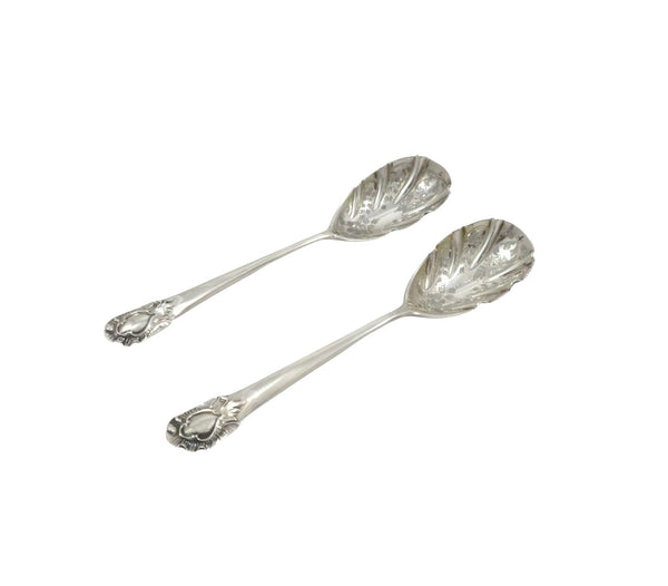 Pair of Antique Victorian Sterling Silver Jam / Preserve Spoons in Case 1900
