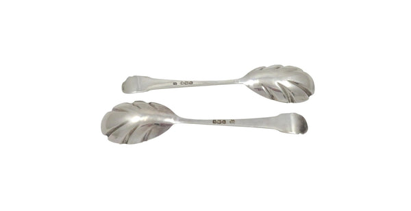 Pair of Antique Victorian Sterling Silver Jam / Preserve Spoons in Case 1900