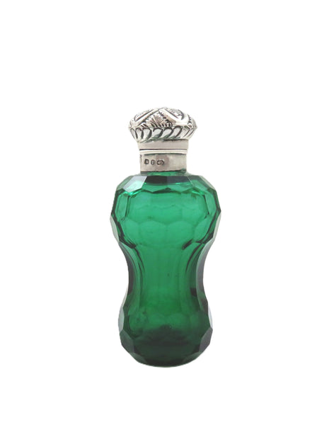 Antique Victorian Sterling Silver & Green Glass Scent / Perfume Bottle 1898