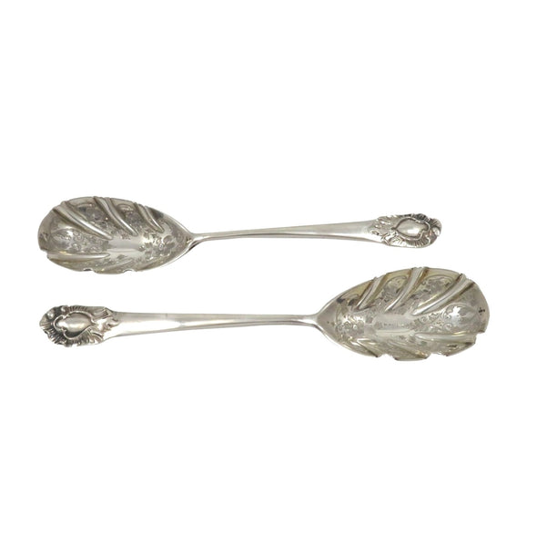 Pair of Antique Victorian Sterling Silver Jam / Preserve Spoons in Case 1900