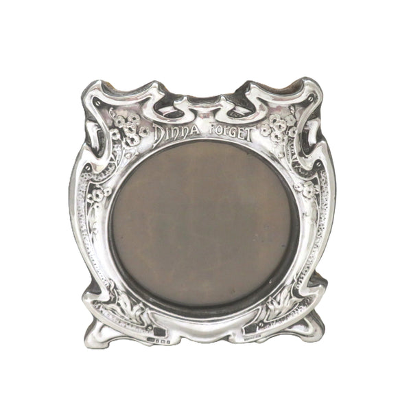 Antique Art Nouveau Sterling Silver 'Dinna Forget' Photo Frame 1903