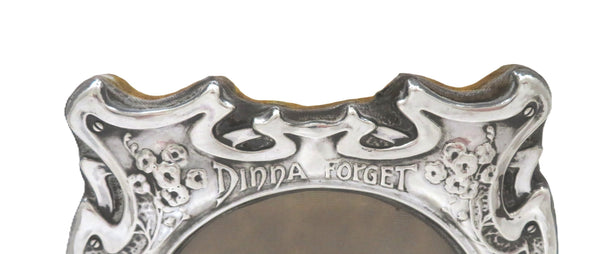 Antique Art Nouveau Sterling Silver 'Dinna Forget' Photo Frame 1903