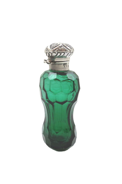 Antique Victorian Sterling Silver & Green Glass Scent / Perfume Bottle 1898