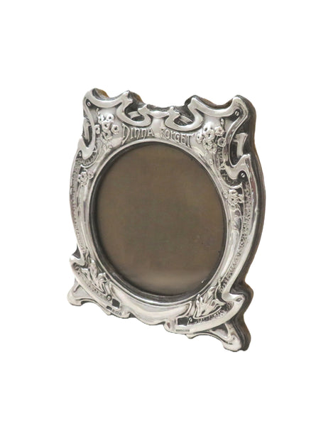 Antique Art Nouveau Sterling Silver 'Dinna Forget' Photo Frame 1903