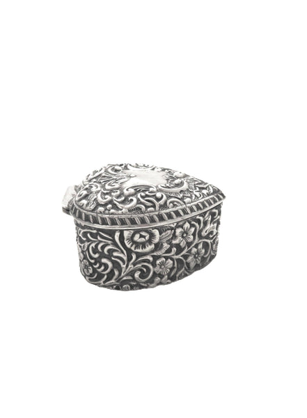 Antique Victorian Sterling Silver 'Heart' Trinket Box 1898