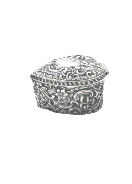 Antique Victorian Sterling Silver 'Heart' Trinket Box 1898