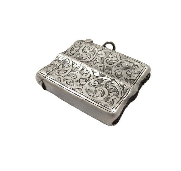 Antique George V Sterling Silver Shaped Vesta Case 1915