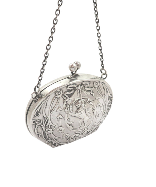 Antique Art Nouveau Sterling Silver 'Rampant Lion' Purse 1909