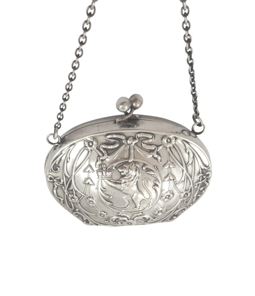 Antique Art Nouveau Sterling Silver 'Rampant Lion' Purse 1909