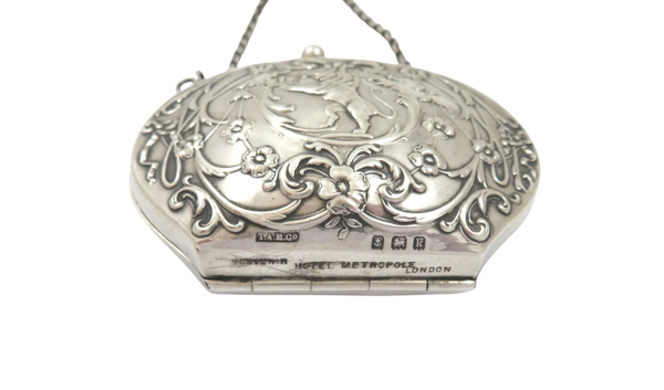 Antique Art Nouveau Sterling Silver 'Rampant Lion' Purse 1909