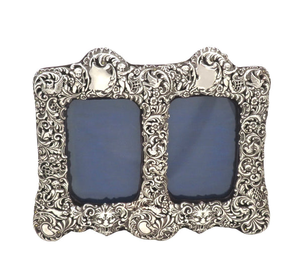 Antique Victorian Sterling Silver Double Photo Frame 1899 - Animal Decoration