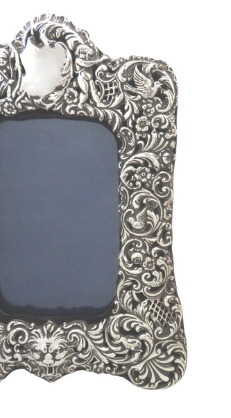 Antique Victorian Sterling Silver Double Photo Frame 1899 - Animal Decoration