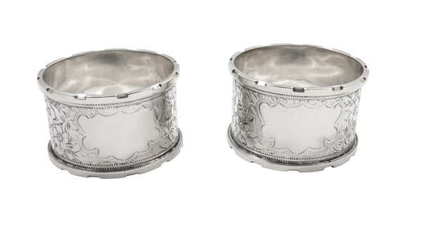 Pair of Antique Edwardian Sterling Silver Napkin Rings in Case 1907