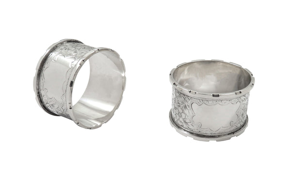 Pair of Antique Edwardian Sterling Silver Napkin Rings in Case 1907