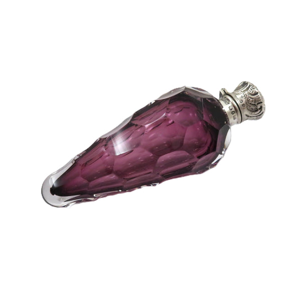 Antique Victorian Sterling Silver & Amethyst Glass Scent / Perfume Bottle 1897