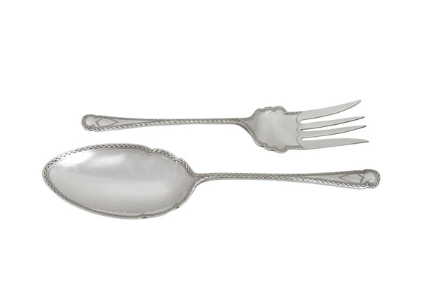 Antique Edwardian Sterling Silver Serving Spoon & Fork Set in Case 1908