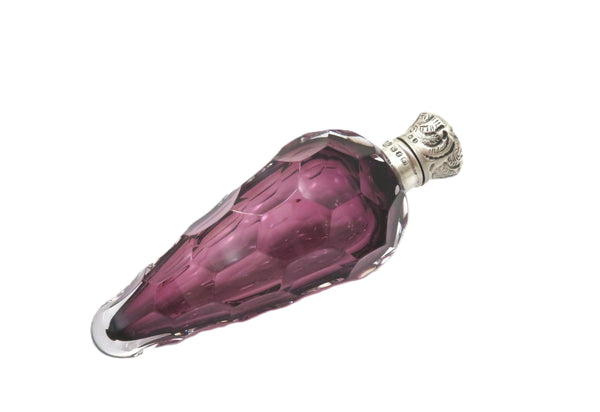 Antique Victorian Sterling Silver & Amethyst Glass Scent / Perfume Bottle 1897