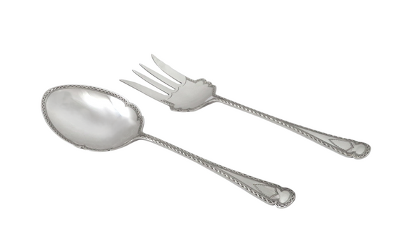 Antique Edwardian Sterling Silver Serving Spoon & Fork Set in Case 1908