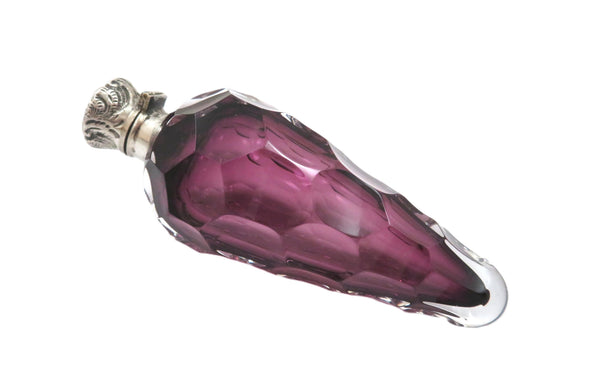 Antique Victorian Sterling Silver & Amethyst Glass Scent / Perfume Bottle 1897