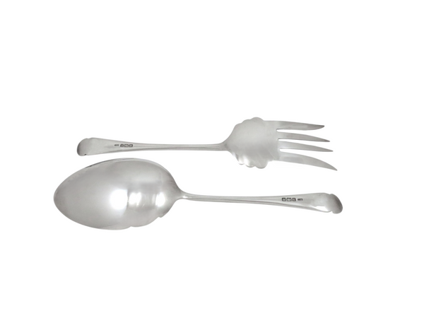 Antique Edwardian Sterling Silver Serving Spoon & Fork Set in Case 1908