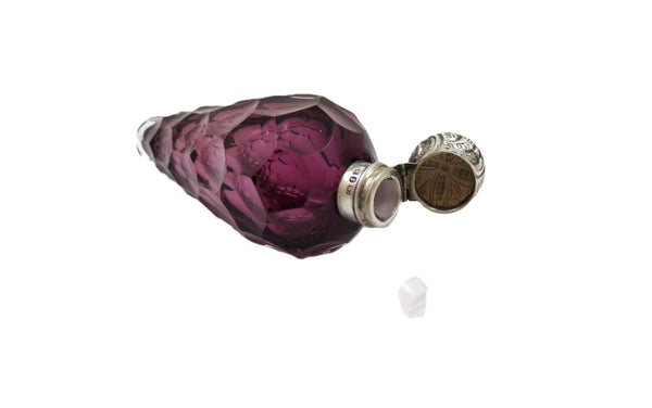 Antique Victorian Sterling Silver & Amethyst Glass Scent / Perfume Bottle 1897