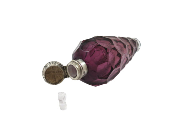 Antique Victorian Sterling Silver & Amethyst Glass Scent / Perfume Bottle 1897