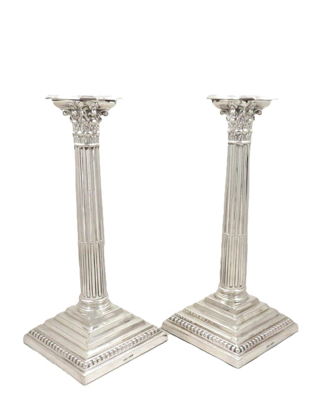 Pair of Antique Sterling Silver 11 1/2" Corinthian Column Candlesticks 1940