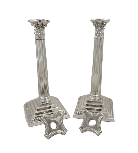Pair of Antique Sterling Silver 11 1/2" Corinthian Column Candlesticks 1940