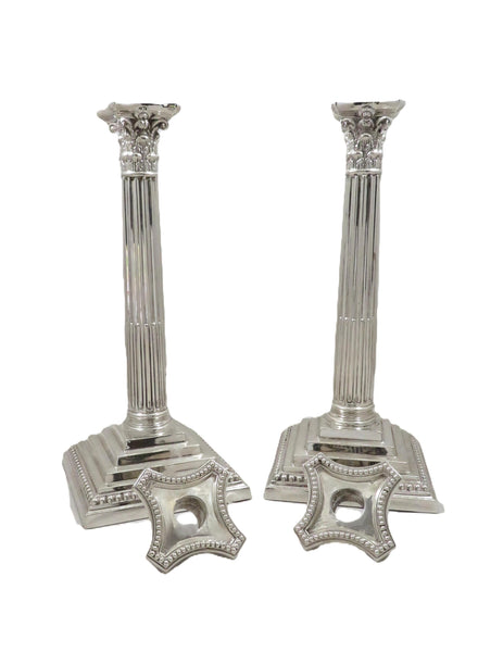 Pair of Antique Sterling Silver 11 1/2" Corinthian Column Candlesticks 1940