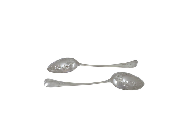 Pair of Antique Georgian Sterling Silver Berry Spoons in Case 1814