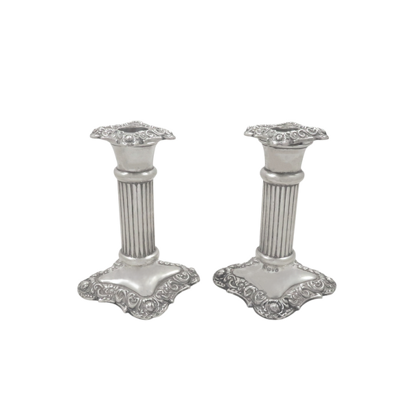 Pair of Antique Edwardian Sterling Silver Candlesticks 1901