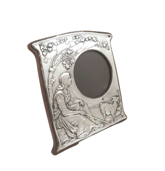 Antique Art Nouveau Sterling Silver Photo Frame 1905 - Girl with Goat
