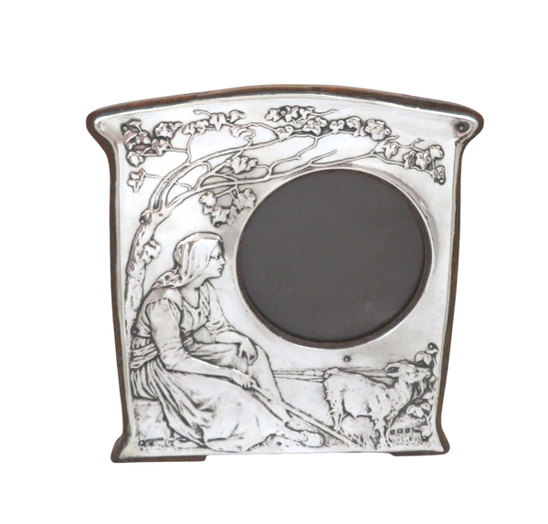 Antique Art Nouveau Sterling Silver Photo Frame 1905 - Girl with Goat
