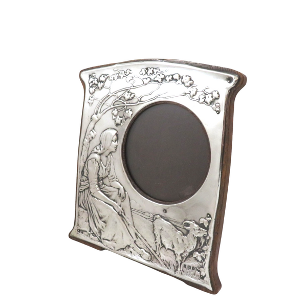 Antique Art Nouveau Sterling Silver Photo Frame 1905 - Girl with Goat