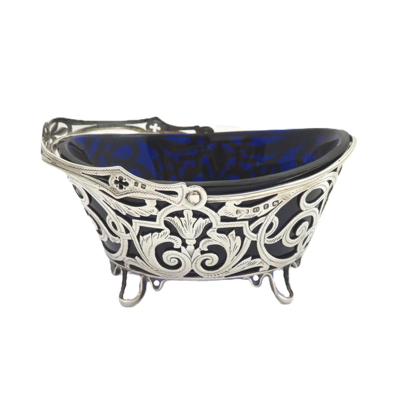 Antique Victorian Sterling Silver Basket with Liner 1898