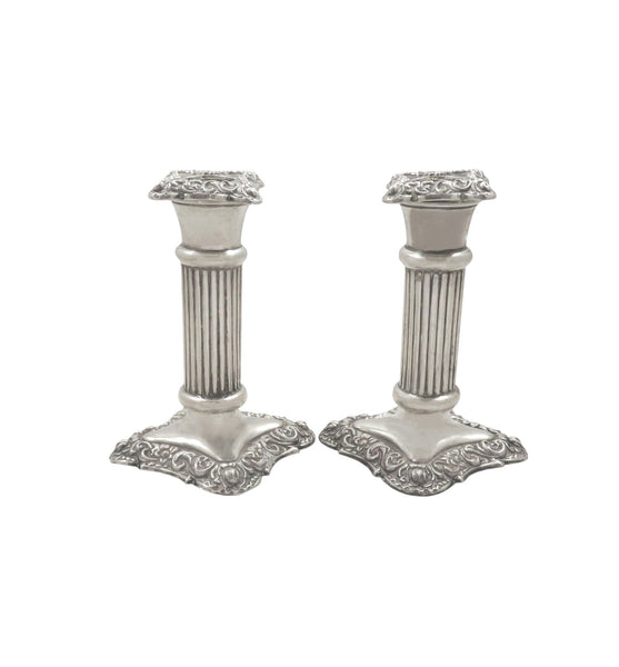 Pair of Antique Edwardian Sterling Silver Candlesticks 1901