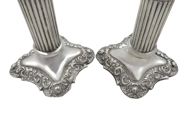 Pair of Antique Edwardian Sterling Silver Candlesticks 1901