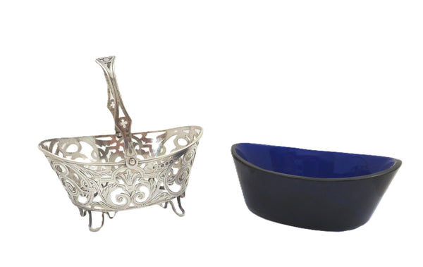 Antique Victorian Sterling Silver Basket with Liner 1898
