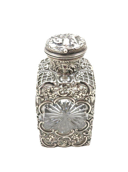 Antique Edwardian Cut Glass & Sterling Silver Scent / Perfume Bottle 1902