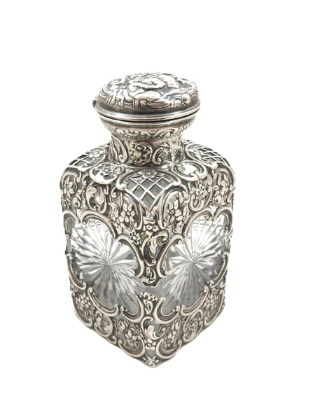 Antique Edwardian Cut Glass & Sterling Silver Scent / Perfume Bottle 1902