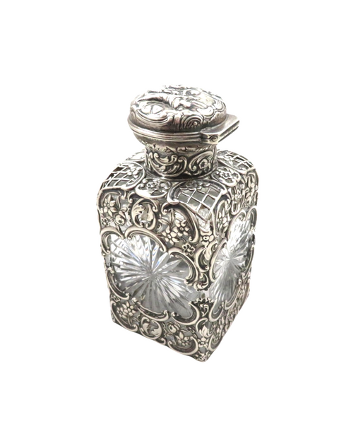 Antique Edwardian Cut Glass & Sterling Silver Scent / Perfume Bottle 1902
