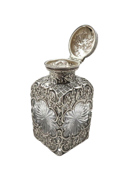Antique Edwardian Cut Glass & Sterling Silver Scent / Perfume Bottle 1902