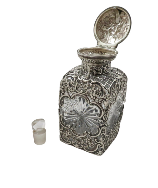 Antique Edwardian Cut Glass & Sterling Silver Scent / Perfume Bottle 1902
