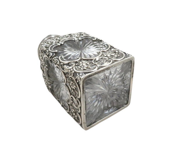 Antique Edwardian Cut Glass & Sterling Silver Scent / Perfume Bottle 1902