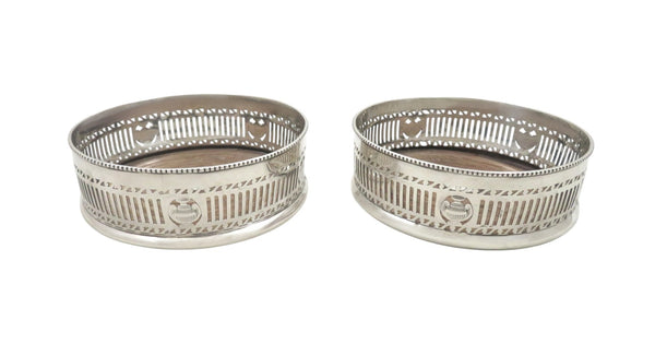 Pair of Antique Edwardian Sterling Silver Wine / Bottle Coasters 1910
